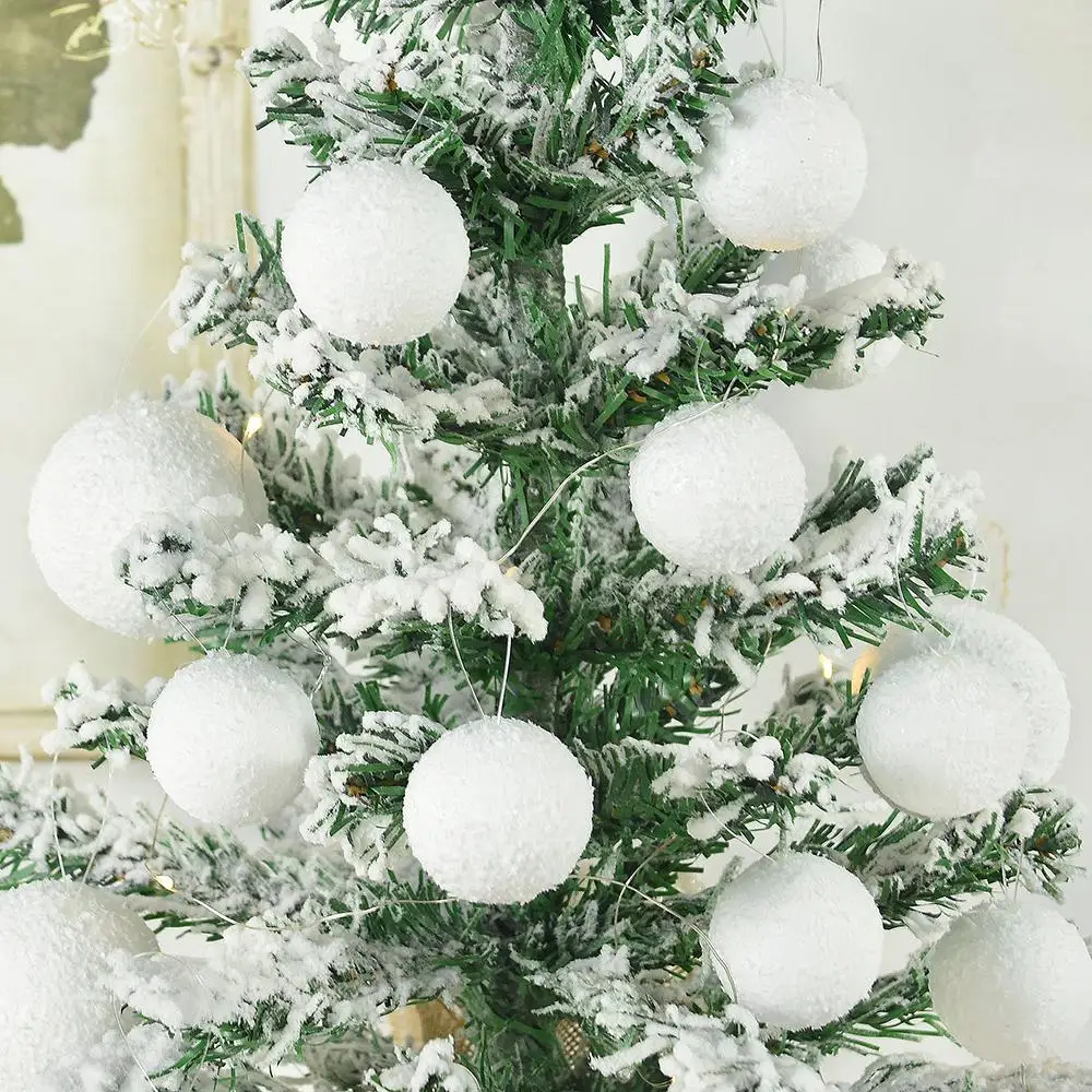 4/6/8/10cm White Christmas Balls Snowflake PE Foam Ball Xmas Tree Pendants Hanging Ornament New Year Decoration for Home Navidad