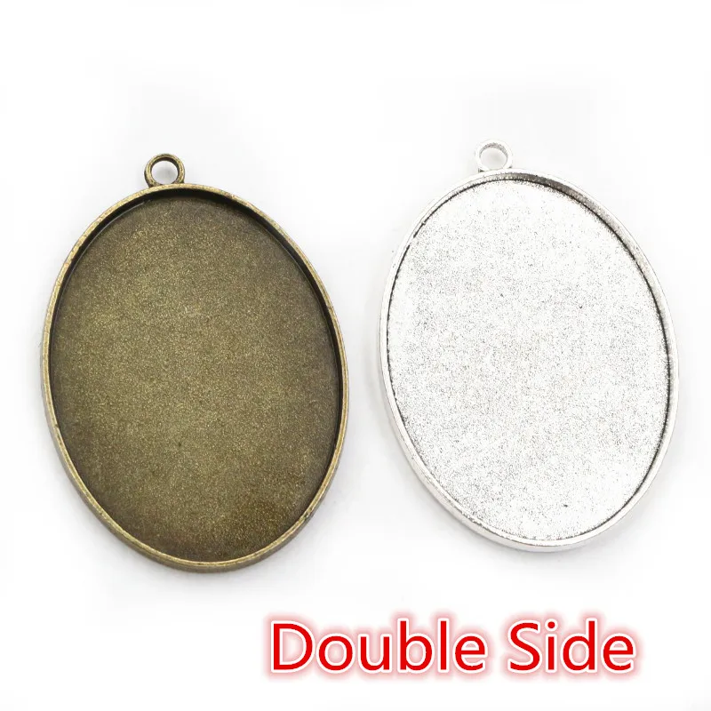 New Fashion 5pcs 30x40mm Inner Size Antique Bronze Silver Color Double Side Cabochon Base Setting Charms Pendant