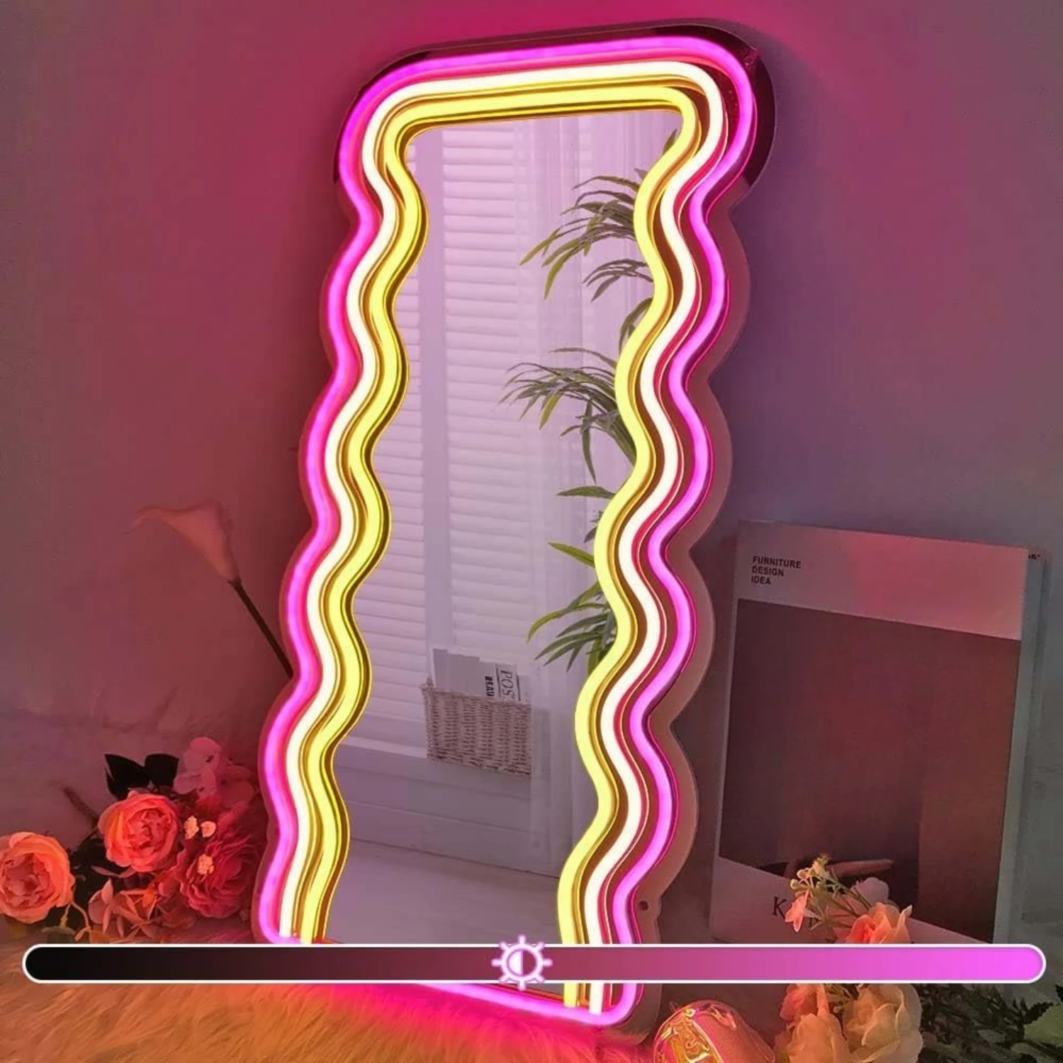 

Neon Wall Sign Dimmable Wavy Mirror Neon Lights for Bar Bedroom Home Bathroom Decor Aesthetics Draw Birthday Gifts for Girls