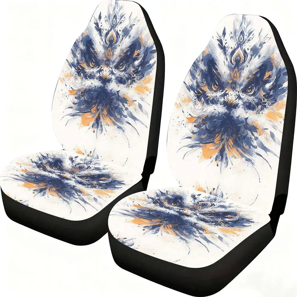 

2pcs Abstract Fiery Tiger Car Seat Covers Suitable For Front Seats, High Back Design, Material, Suitable For Cars, SUVs And Truc