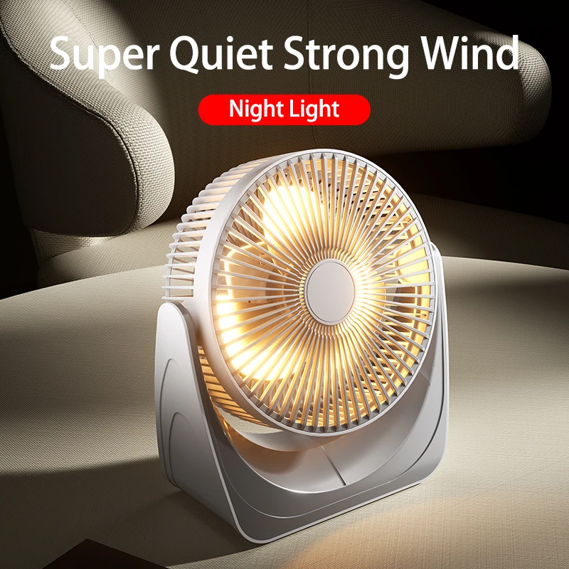 Ventilador de escritorio ajustable de 2024 °, aire acondicionado portátil USB con 5 velocidades de viento y luz nocturna para el hogar, 8 pulgadas, novedad de 360