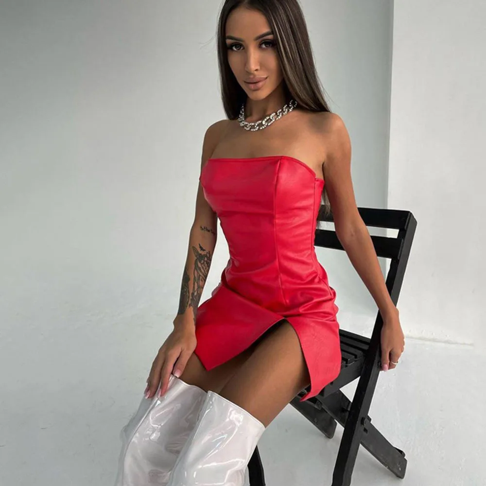 Luxury PU Leather Bodycon Dresses + Long Sleeve Short Jacket Coat Sexy Night Club Outfit Dress Elegant sets for women 2 pieces