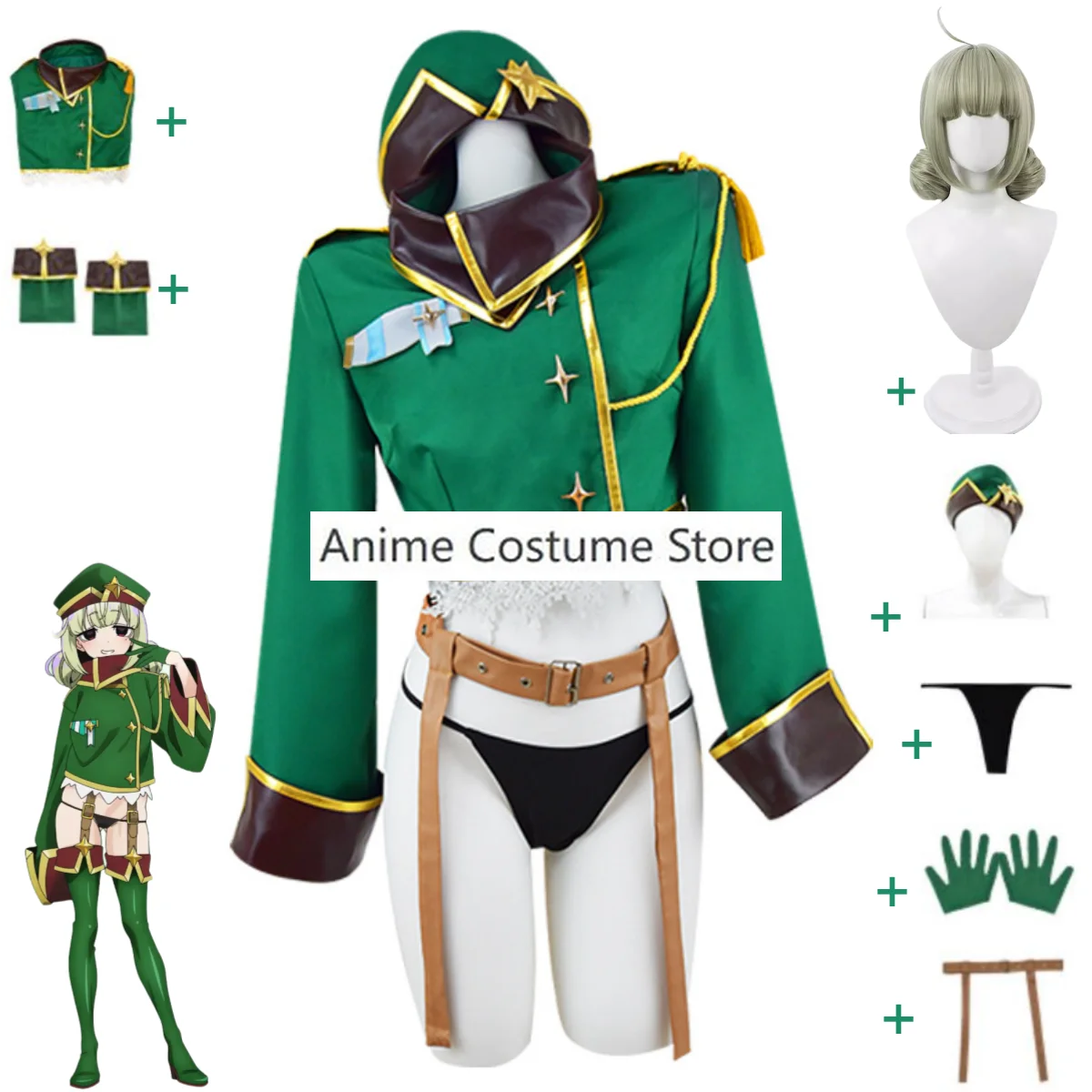 Disfraz de Cosplay de Anime Gushing Over Magic Girls Araga Kiwi, abrigo corto verde, peluca de uniforme, traje de Carnaval Kawaii Sexy para mujer adulta