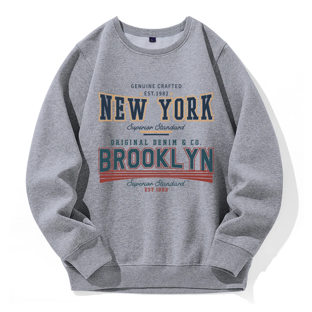 Est.1982 New York Street Letter Personality Pattern Men Hoodies O-Neck Warm Hoodie Loose Casual Sweatshirt Retro Classic Hooded