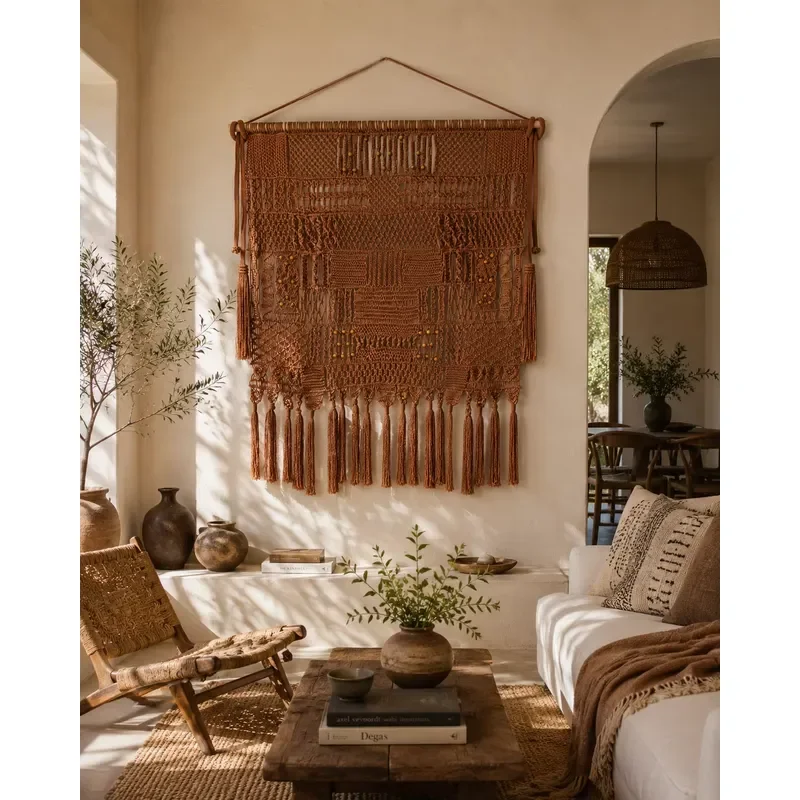 Handmade Boho Macrame Wall Hanging Cotton Rope Woven Tapestry Decorative Fiber Wall Art for Living Room Hotel Home Decor