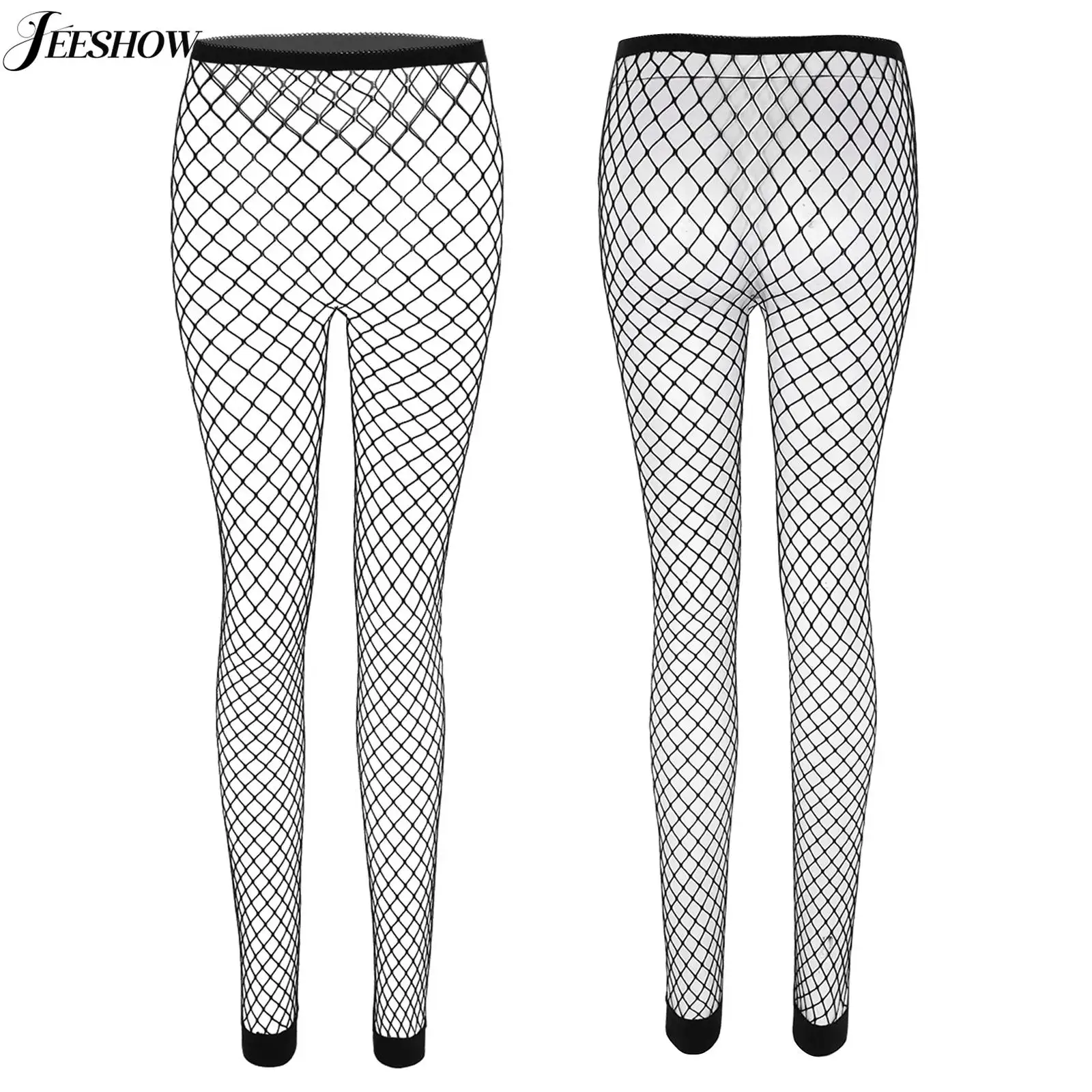 

Mens See Through Fishnet Leggings Sheer Mesh High Waist Ankle Length Skinnt Pants Stretchy Hollow Out Footless Tights Stockings