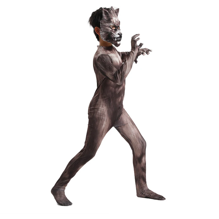 Feroci lupo mannaro Cosplay Anime spaventoso Fursuit costumi di Halloween per bambini Zentai Monster Wolf Mask tute travestimento vestito