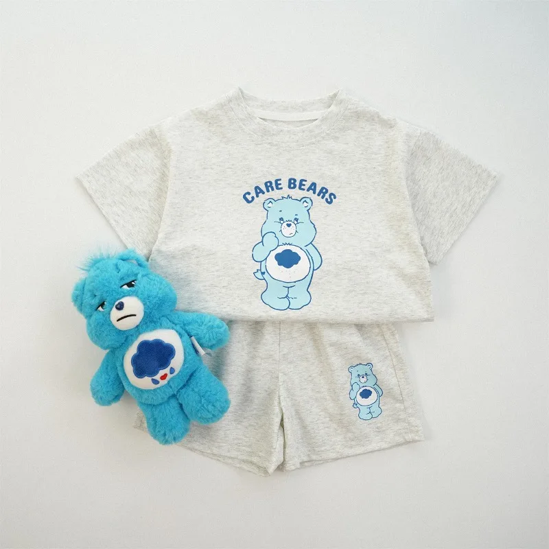 

New Hot Care Bears Short Sleeved Set for Summer Boy and Girl Summer Pure Cotton Half Sleeved Two-piece Set Birthday Gift