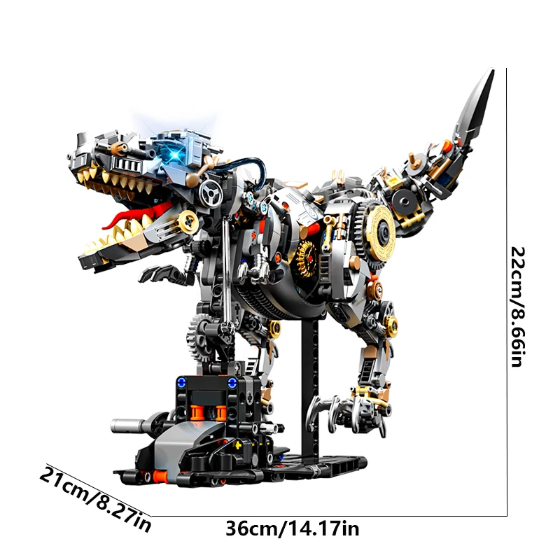 1268 pçs jurássico mecânico t-rex blocos de construção conjunto kit modelo dinossauro com luzes haste brinquedos educativos para crianças presentes do menino