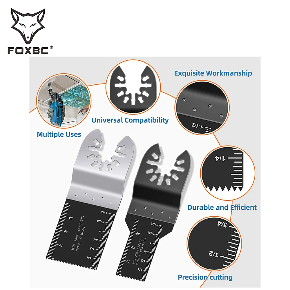 FOXBC-cuchillas de herramienta oscilantes universales para madera, plástico, Metal, se adapta a Dremel, Dewalt, Craftsman 50 piezas