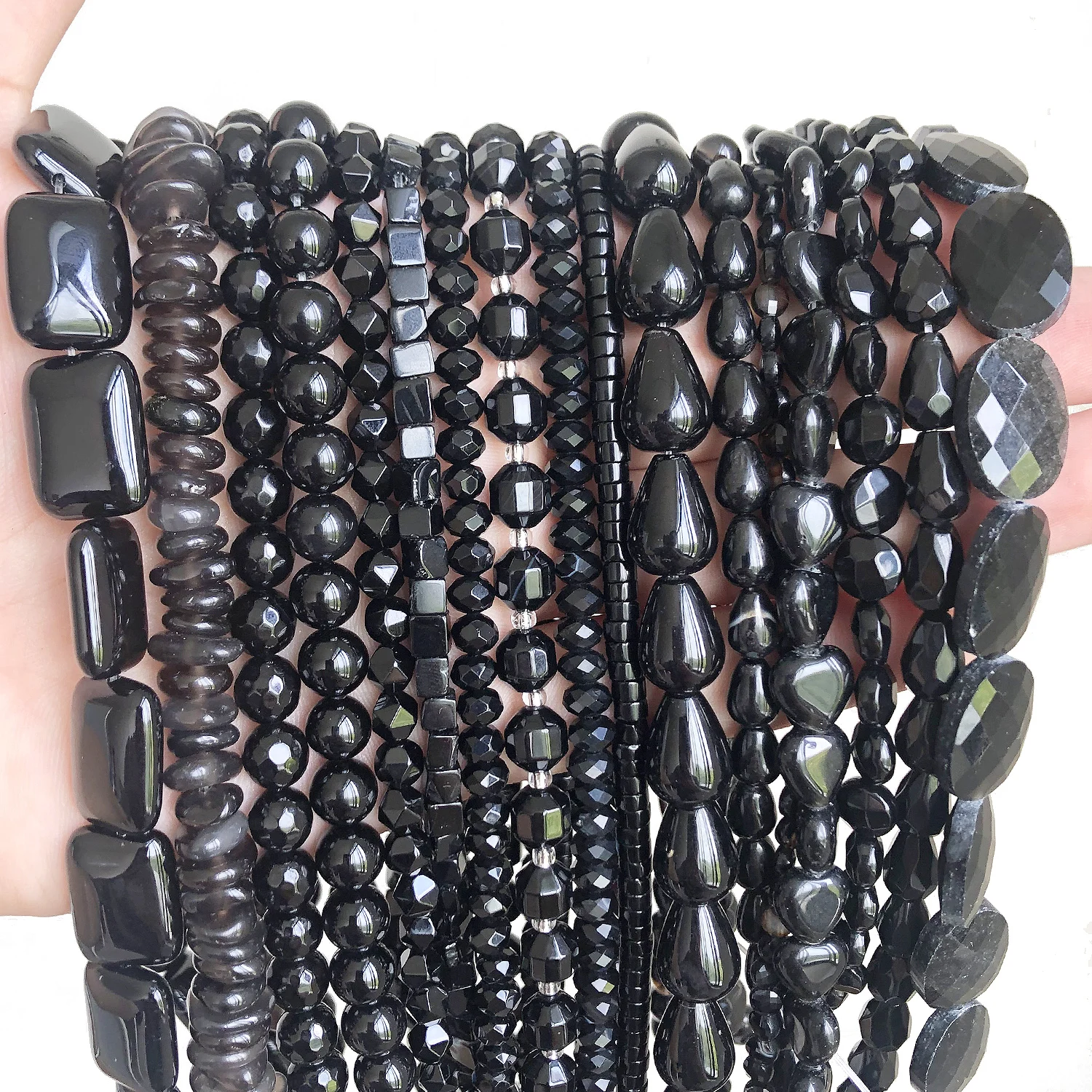 Natural Stone Black Onyx Round Faceted Irregular Agates Smooth Rondelle Beads for Jewelry Making DIY Charms Bracelets Necklace