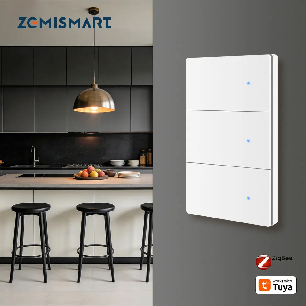 

Умный настенный выключатель Zemismart Zigbee без нейтрали, 1/2/3 клавиши, кнопочный, с панелью из поликарбоната, работает с Tuya Zigbee Hub и приложением Smart Life