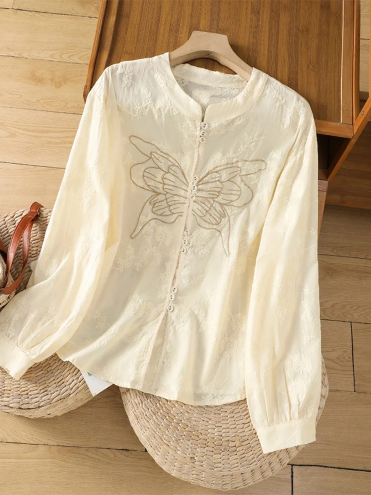 

Spring Casual Long Sve Women's irt Embroidery Loose Fit Comfortable Commute Sle Pear Hourglass Body pe