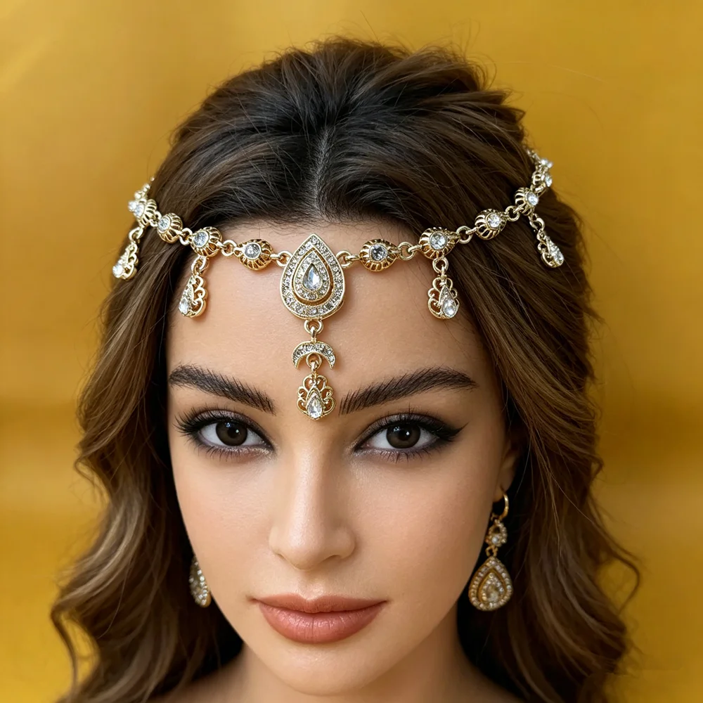 

Dubai Luxury Golden Plated Jewelry Set Teardrop Gemstone Necklace Earrings Traditional Arabic Bridal Wedding Accessory