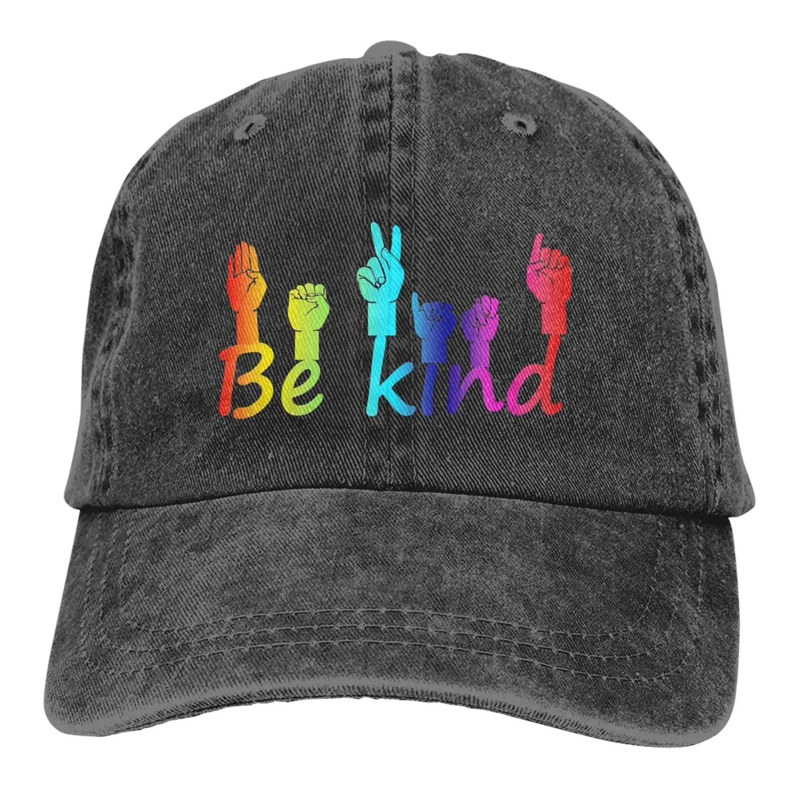 

Be Kind Neon Rainbow Watercolor Hat Vintage Washed Outdoor Sport Baseball Cap Breathable Outdoor Sports Hat For Women Man