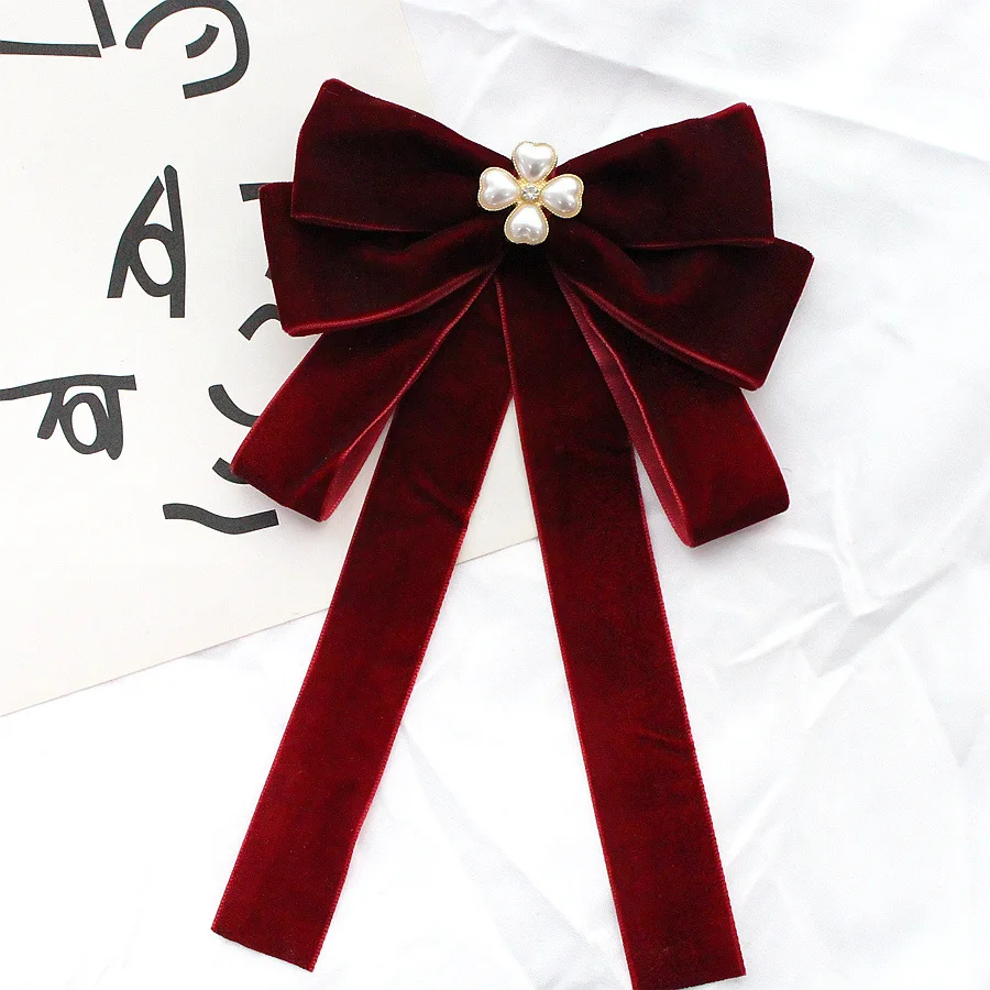 Fashion Bow Tie Women's Large Bow Small Fragrant Wine Red Velvet Pin Black Clothing AccessoriesPreppy  Collar Accessory Gift