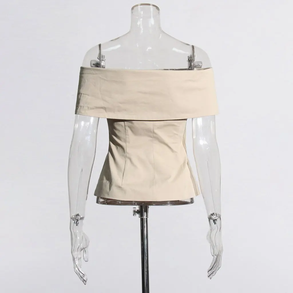 

Женский элитный приталенный костюм с открытыми плечами, модный тонкий однотонный воротник, новый летний стиль