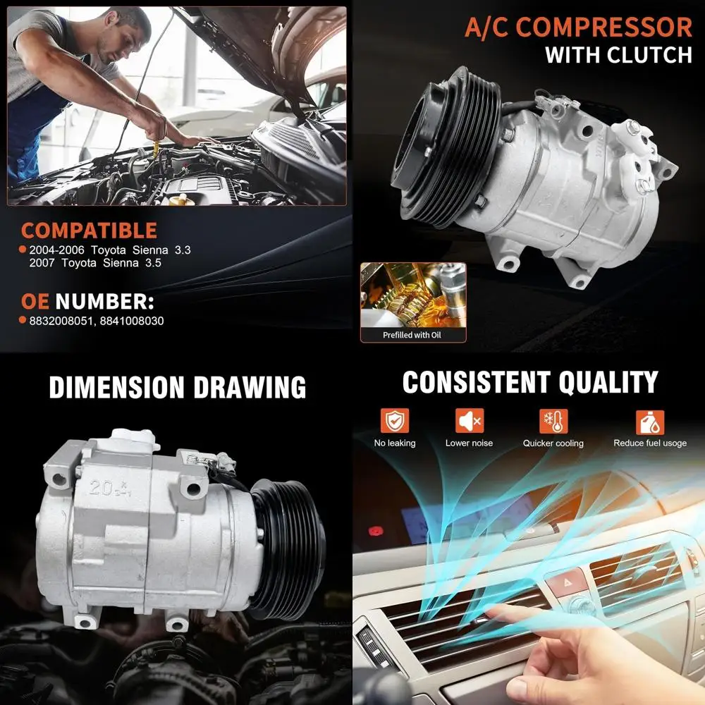 

Компрессор переменного тока CO 10854C подходит для Toyota Sienna 3.3L 2004 2005 2006, для Toyota Sienna 3.5L 2007, замена 8832008051, 8841008030