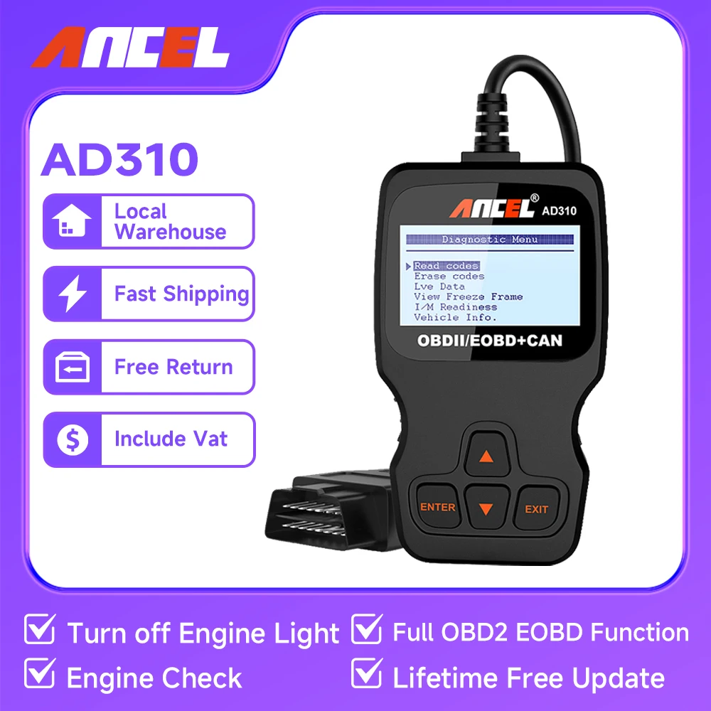 Ancel ad310 Engine Code Reader OBD 2 OBD2 Scanner Check Engine Auto OBD ll Scanner For Car Lifetime Free Update