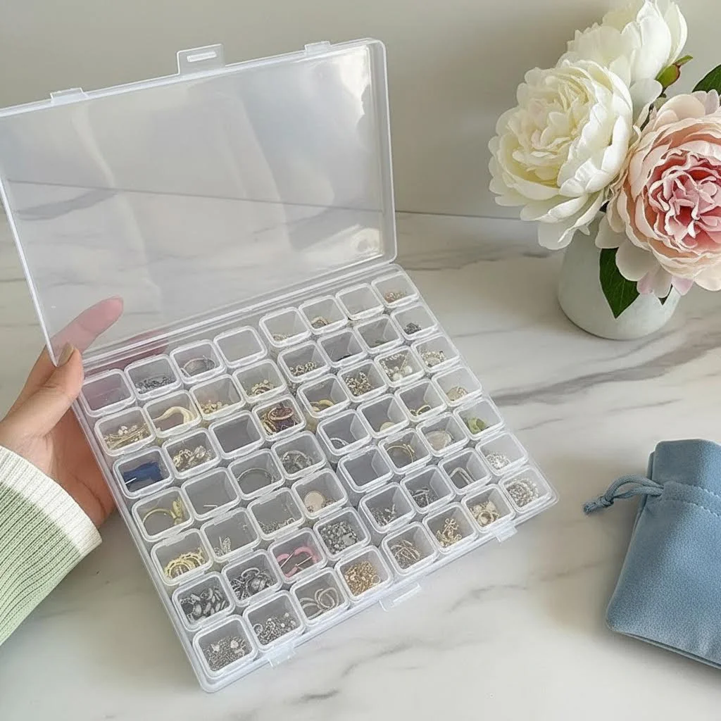 

Transparent Visible 56 Lattice Jewelry Box Organizer Necklaces Earrings Rings Accessories Jewelry Display Packaging Box