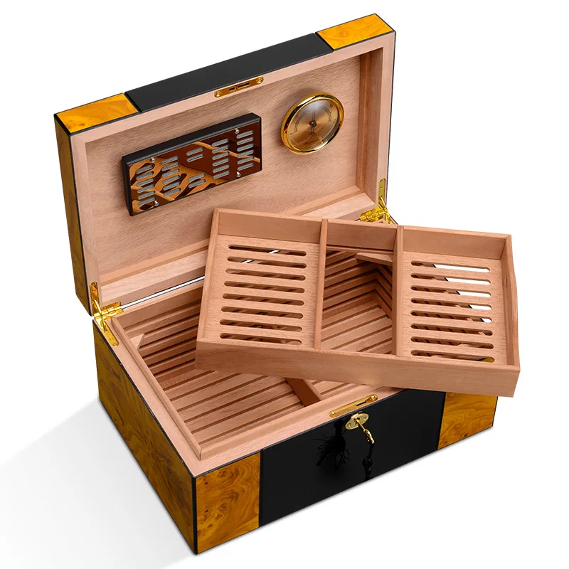 Humidor de cigarros de madera de cedro de España, caja de cigarros de pintura de doble capa, gabinete de temperatura constante y humedad, madera