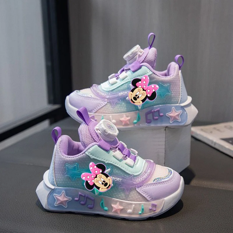 

Girls Sports Shoes Mickey Mouse Spring Autumn New kids Lighting Casual Shoes Princess Soft Sole Rotating Button Dad Running Shoe