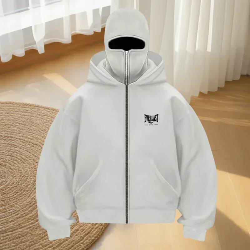 

2026 Men's new autumn and winter warm outdoor fitness street hoodie, loose mask pullover, fashionable and casual zipper hoodie