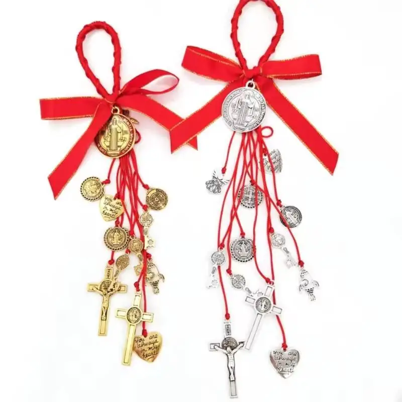 1pcs/2pcs Vintage Saint Benedict Medal Pendant Prayer Alloy Hanging Ornaments Blessing San Benito Medalla Cross