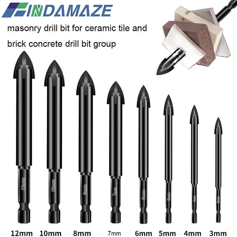 3-12mm Drill Bit Set Ceramic Glazed Brick Masonry Cross Hex Shank  Bit Tungsten Carbide Cutting Edge Masonry Hole Opener Tool