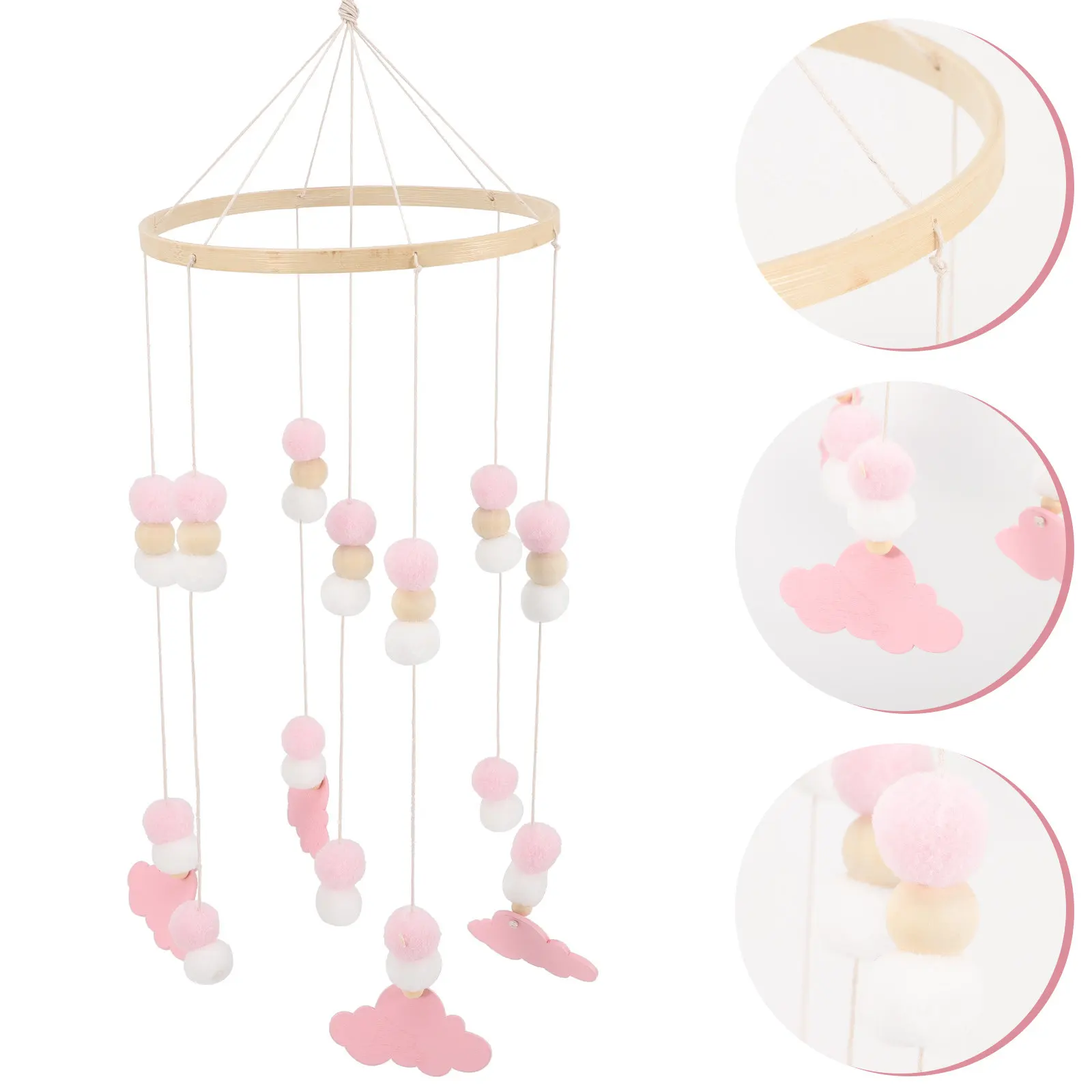 Mobile per Culla con Carillon, Pendenti in Legno e Feltro a Forma di Stella ed Elefante, Decorazione Sospesa per Cameretta, Campanella per Lettino, Blu e Argento