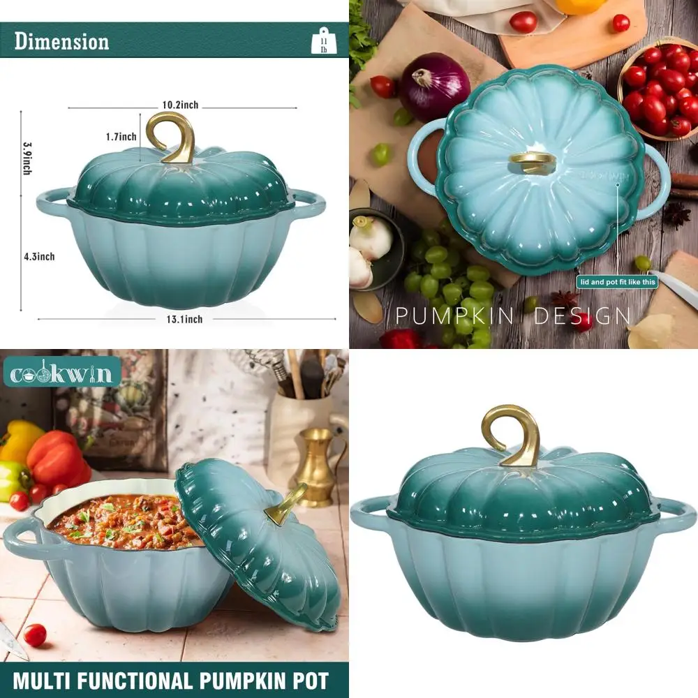 

Enameled Cast Iron Dutch Oven, 4.5 QT, Dual Handles, Oven Safe to 500°F, Ideal for Baking, Braising, Cooking, Family Gifts, Cyan