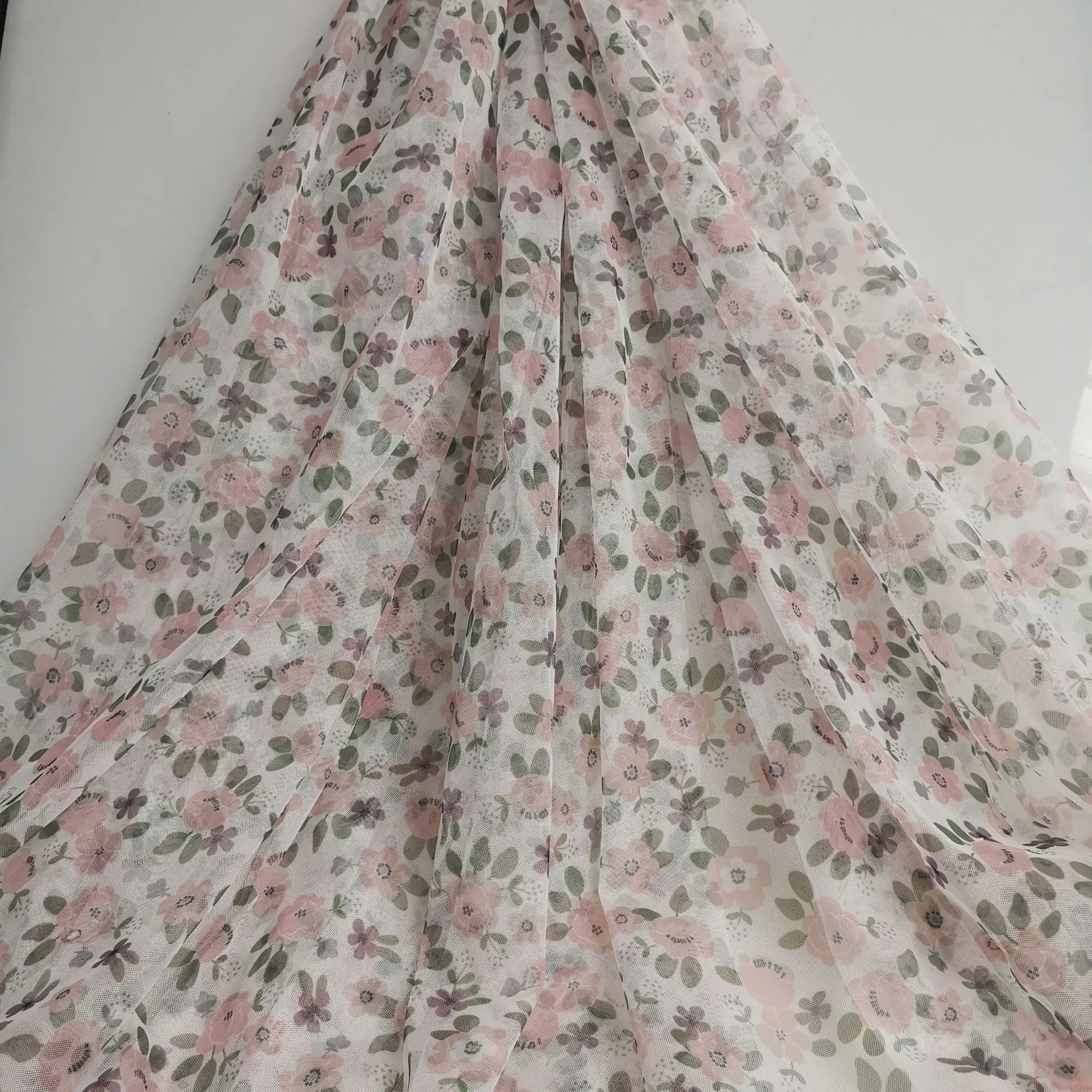 Floral Print Mesh, Flower Digital Printed Tulle, Breathable Summer Dress Fabric, Polyester