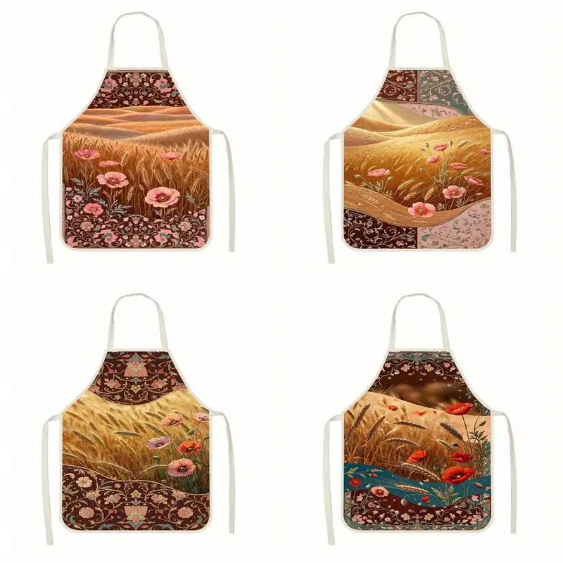 Wildflower Wheat Apron Linen apron, suitable for kitchen cooking, parent-child interaction, painting and other scenarios