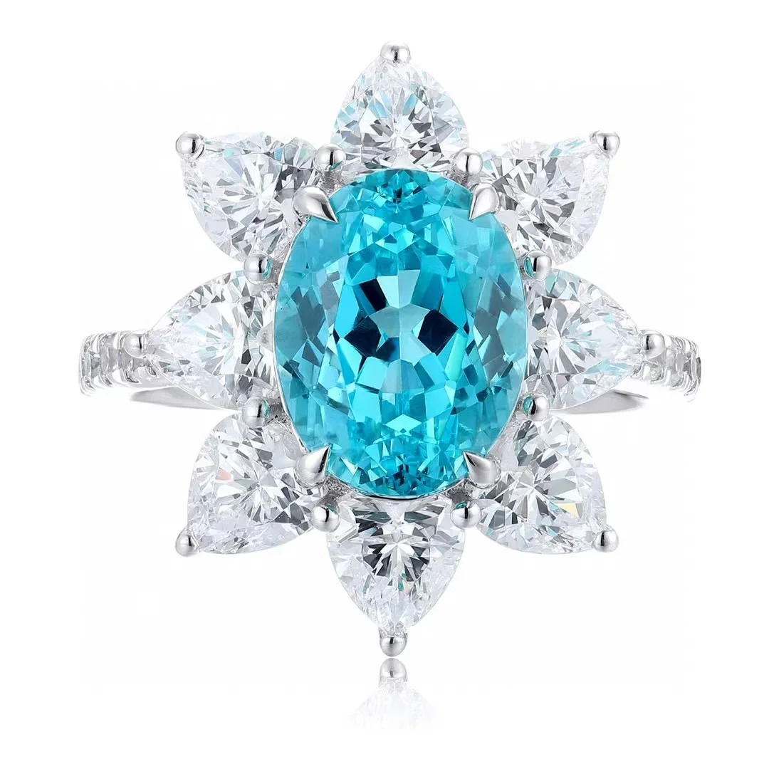 Pirmiana New S925 Silver 3.8ct Lad Grown Paraiba Ring High Fine Jewelry for Women Party Gift