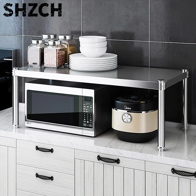 304 Stainless Steel Thickened Kitchen Shelf Microwave Oven Storage Rack Multifunctional Seasoning Organizer