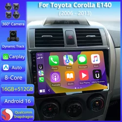 Android 16 Car Radio Navigation Multimedia For Toyota Corolla 2006 2007 - 2013 Carplay Auto 2K Screen Stereo Wireless Player DSP