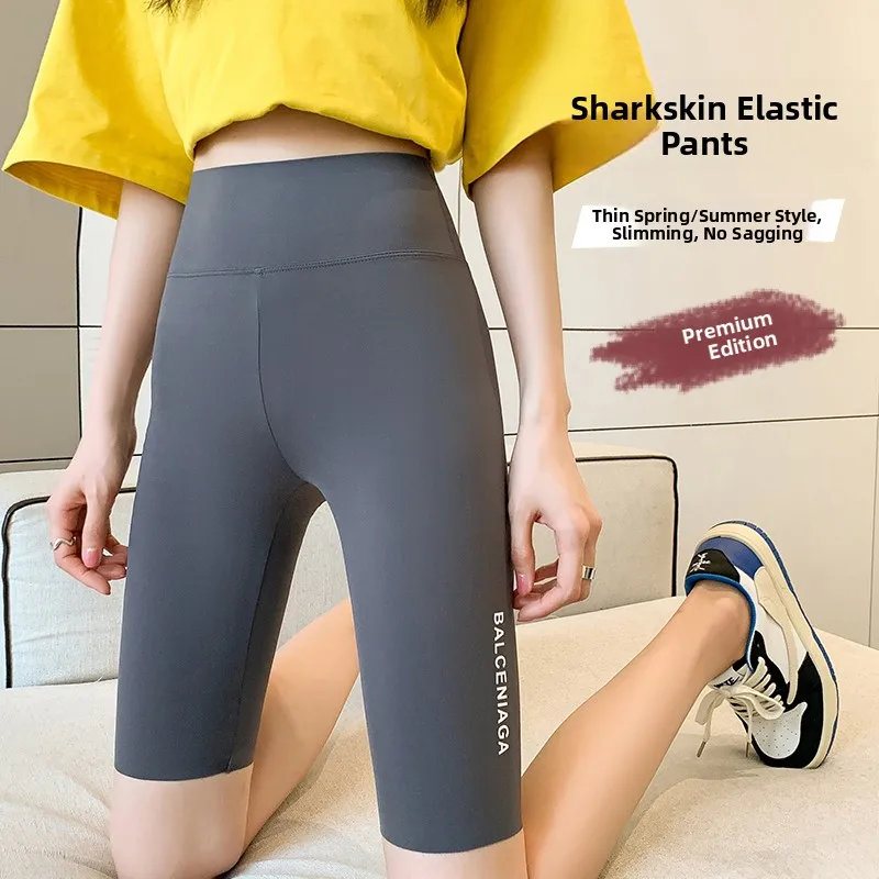 Damskie spodnie do jogi wyszczuplające, letnie, cienkie, długość do połowy łydki, warstwa bazowa, legginsy, obcisłe, modelujące brzuch, do jazdy na rowerze...