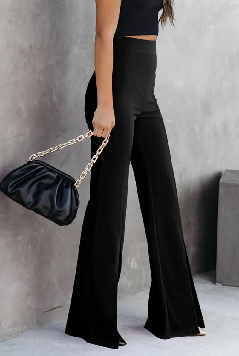 2024 New Split Flare Pants for Women Solid Color Slim Fit High Waist Bright Color Casual Wide Leg Long Pants for Women NASY0001