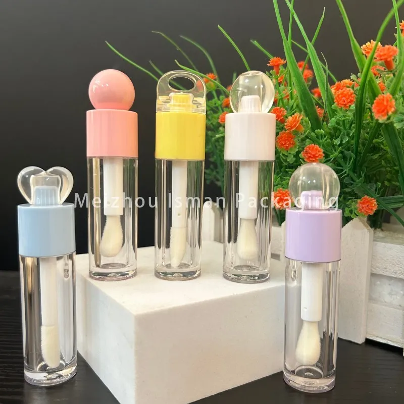 

50Pcs Hot Sale 6ml White pink Blue Purple Yellow Big Brush Lip Gloss Tube Liquid Lipstick Packaging Cosmetic Tubes with Keychain