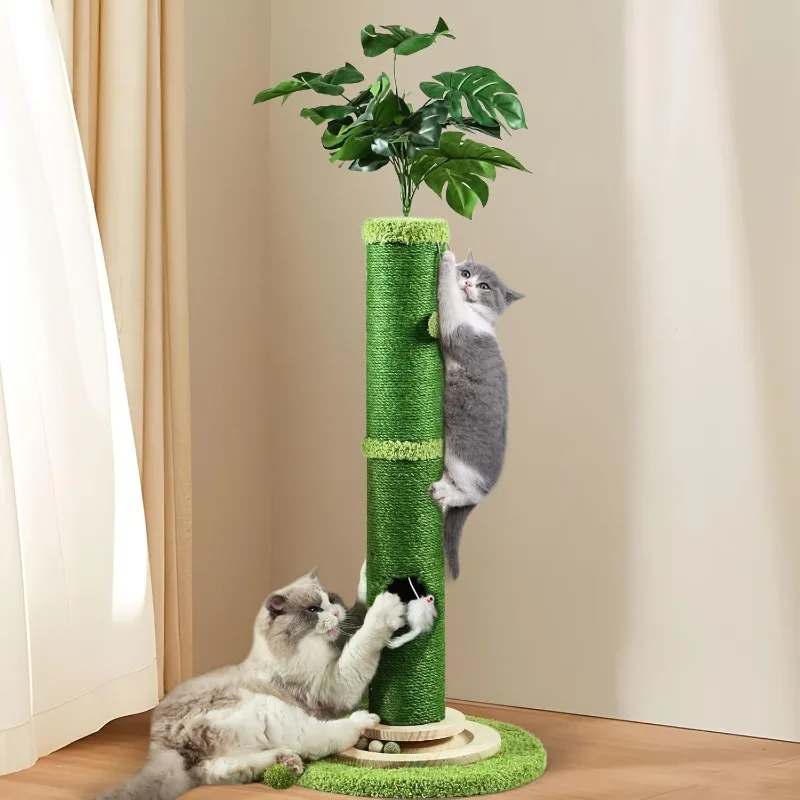 

Scratching Posts for Indoor Cats, 42" Tall Monstera Cat Scratching Post, Bottom Mouse Hole and Interactive Ball Track,