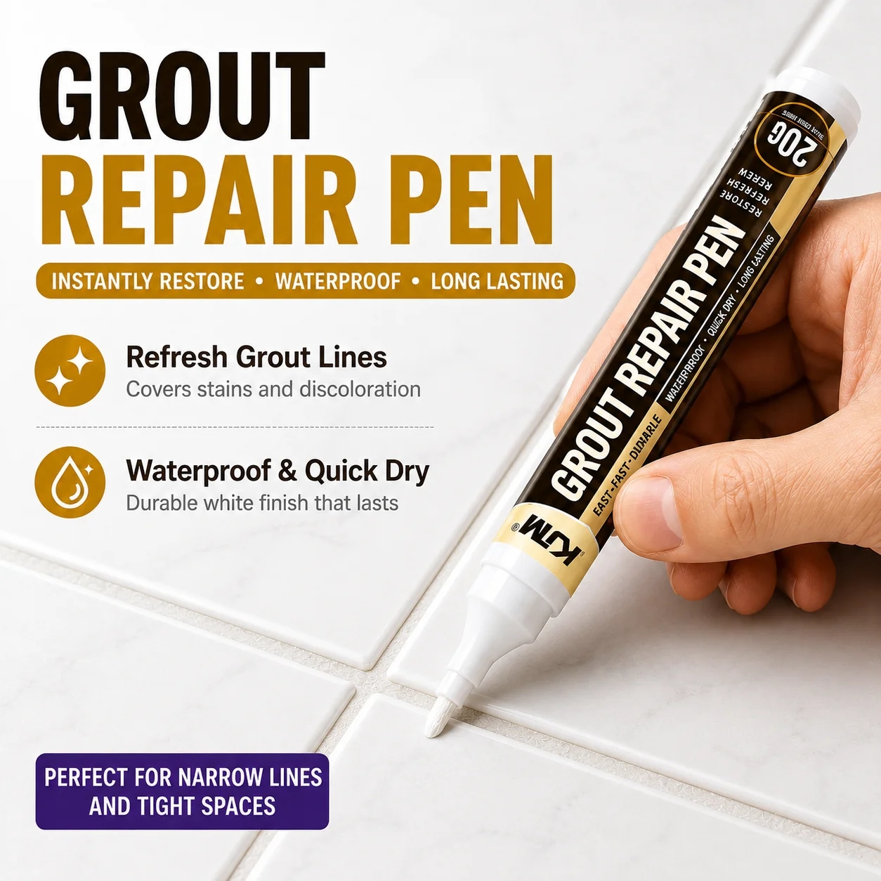 Tile Grout Repair - Penna Riparatrice per Fughe 20G, Impermeabile,