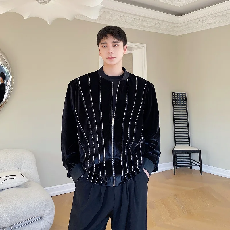 

Мужская бархатная куртка-бомбер на весну-осень, модная молодежная свободная верхняя одежда с круглым вырезом, длинная...