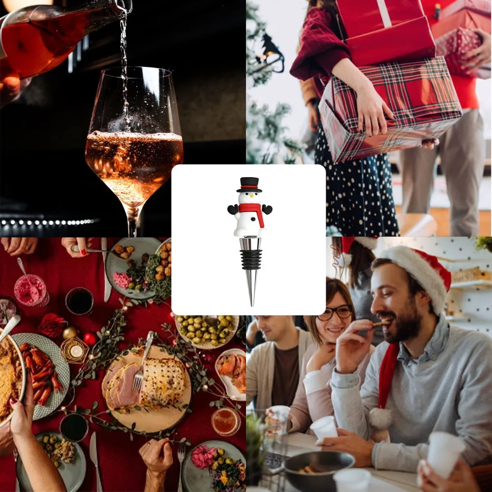 Merry Christmas Wine Bottle Stopper Xmas Tree Snowman Bar Party Decoration Crafts Wine Sealer PVC Fresh-keeping