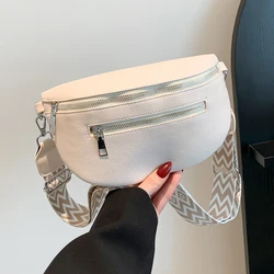 2024 Luxury Designer Women's Chest Bag PU Leather Wide Strap Shoulder Crossbody Bag Female Fashion Fanny Pack Banana Waist Bag