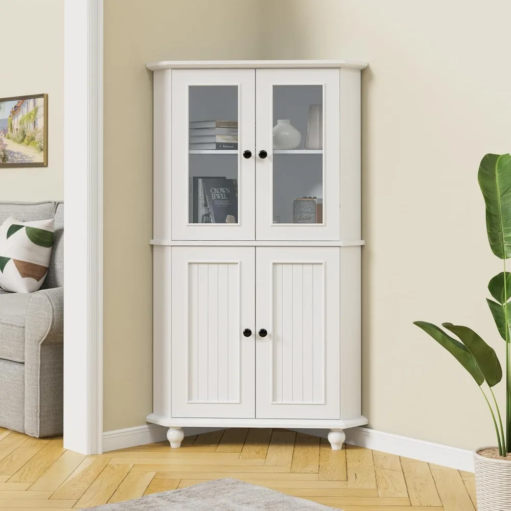 

High angle cabinet with 4 doors and 2 floors, independent storage shelves for living room, dining room, and bathroom