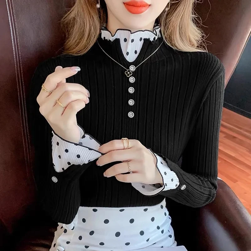 Women Elegant Turtleneck Finger Hole Sweater Autumn Winter Vintage Harajuku Slim Jumpers Simple All Match Knitted Pullover