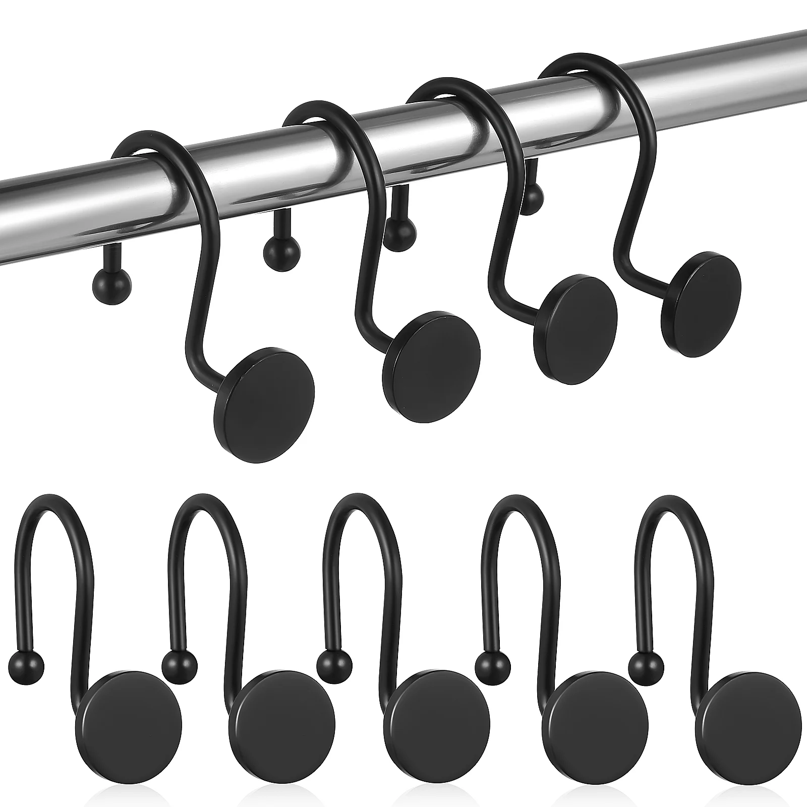 

12 pcs Shower Curtain Hooks Black Iron Heavy Duty Bathroom Easy Installation High Capacity Home Decor Accessories