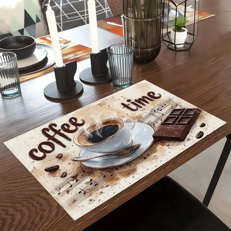 【Simple Style】Coffee-Themed Placemat, Washable, Table Mat for Restaurant & Home Use