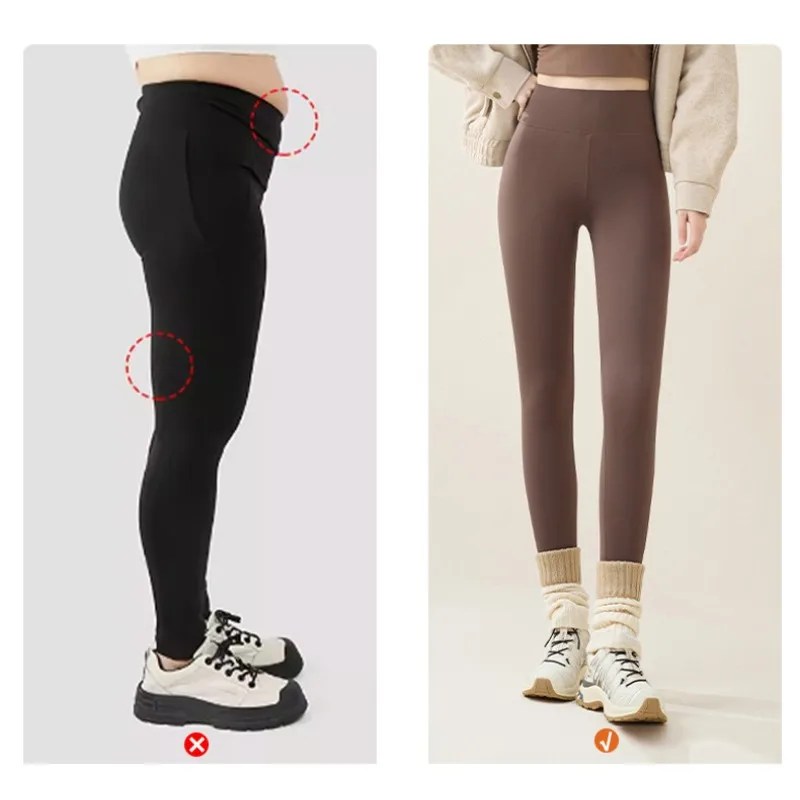 2025New Autumn Winter Fashion Casual Women Leggings Basic Thicken Warm Leggings Brown Fleece Lined WomenTights