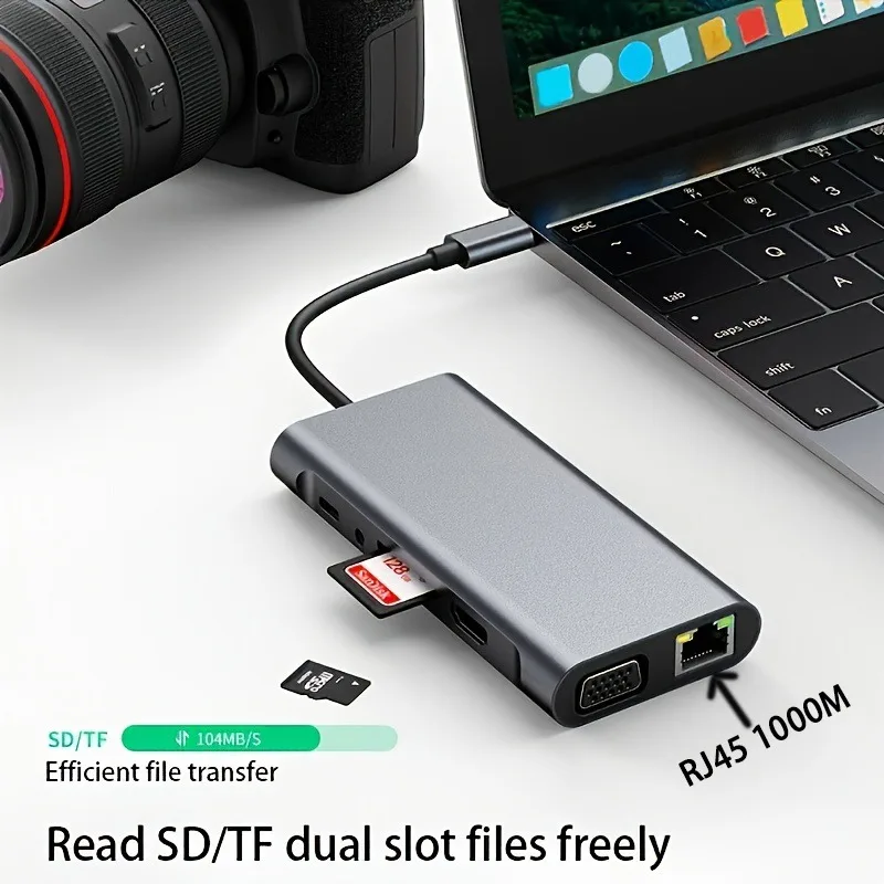 11‑In‑1 USB‑C Docking Station Multiport Type‑C Hub Dual HDMI‑Compatible VGA RJ45 Ethernet PD 3‑USB Audio Mic SD TF Card